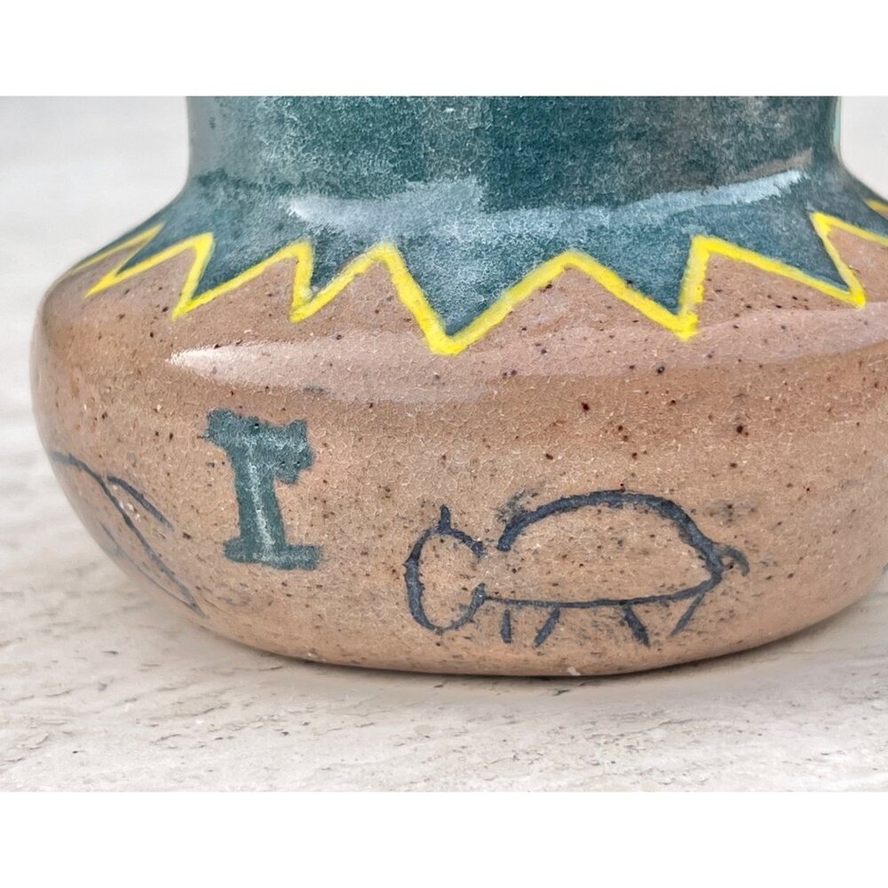 Handmade Native American Style Ceramic Pot With Symbols & Zigzag Design
